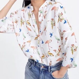 Zara Parrot & Flamingo Novelty Print Birds Blouse top size large